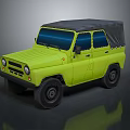Bright Yellow Vintage Off Road Car With Black Soft Top And Classic Design