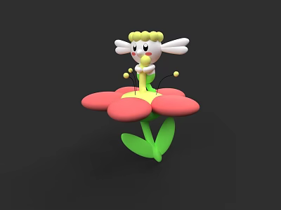 Cute Winged Cartoon Character Standing On Pink Flower With Green Stem And Yellow Center 3d model