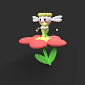 Cute Winged Cartoon Character Standing On Pink Flower With Green Stem And Yellow Center