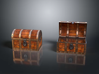 Vintage Wooden Treasure Chests Open And Closed With Metal Clasps And Lock 3d model