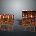 Vintage Wooden Treasure Chests Open And Closed With Metal Clasps And Lock