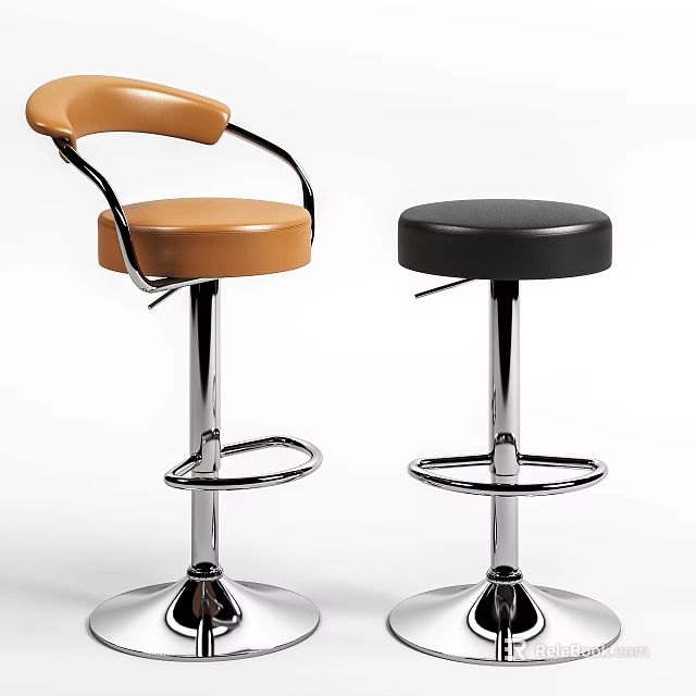 Orange And Black Adjustable Leather Bar Stools With Armrest Armless Metal Base 3d model 