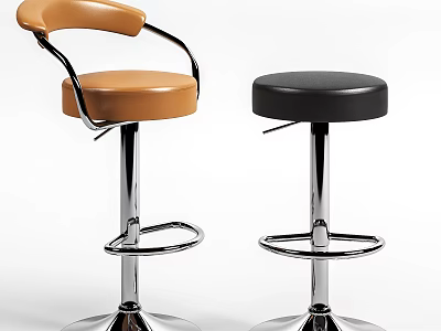Orange And Black Adjustable Leather Bar Stools With Armrest Armless Metal Base 3d model