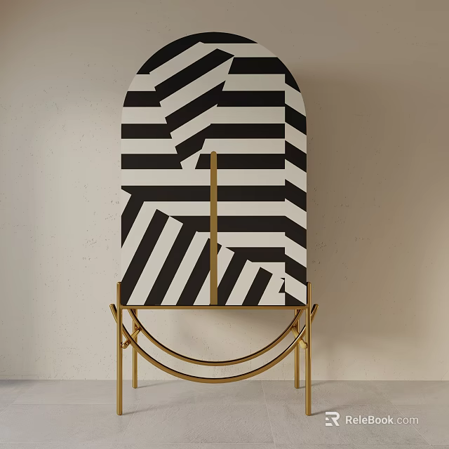 Modern Geometric Entryway Console Table With Black White Striped Design And Gold Frame 3d model