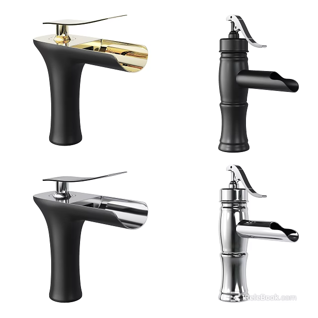 Various Modern Faucet Styles With Black Gold Silver Colors For Home Kitchen Bathroom 3d model 