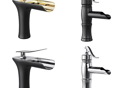 Various Modern Faucet Styles With Black Gold Silver Colors For Home Kitchen Bathroom 3d model