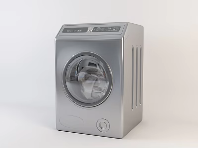 Silver Front Load Washing Machine With Transparent Door And Modern Control Panel 3d model