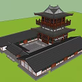 Ancient Chinese Architecture With Multi Story Pavilion Red Structure And Black Roof Design
