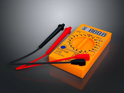 Orange Digital Multimeter for Computer Maintenance with Probes and Clear Display Screen 3d model