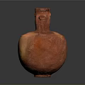 Hand Carved Orange Red Pottery Vase With Handle And Textured Surface