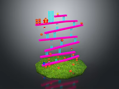 Spiral Pink Slide In Green Grass Landscape With Orange Balls Blue Steps Red Objects 3d model