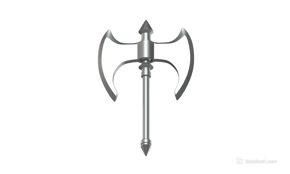 Ancient Multi Bladed Spiked Polearm Weapon With Long Shaft And Curved Blades 3d model 