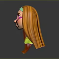 3D Game Movie Character With Orange Long Hair Green Headband Pink Glasses And Yellow Top