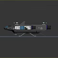 Futuristic Gray Vehicle Model With Blue Cockpit On Blue Platform With Yellow Black Stripes