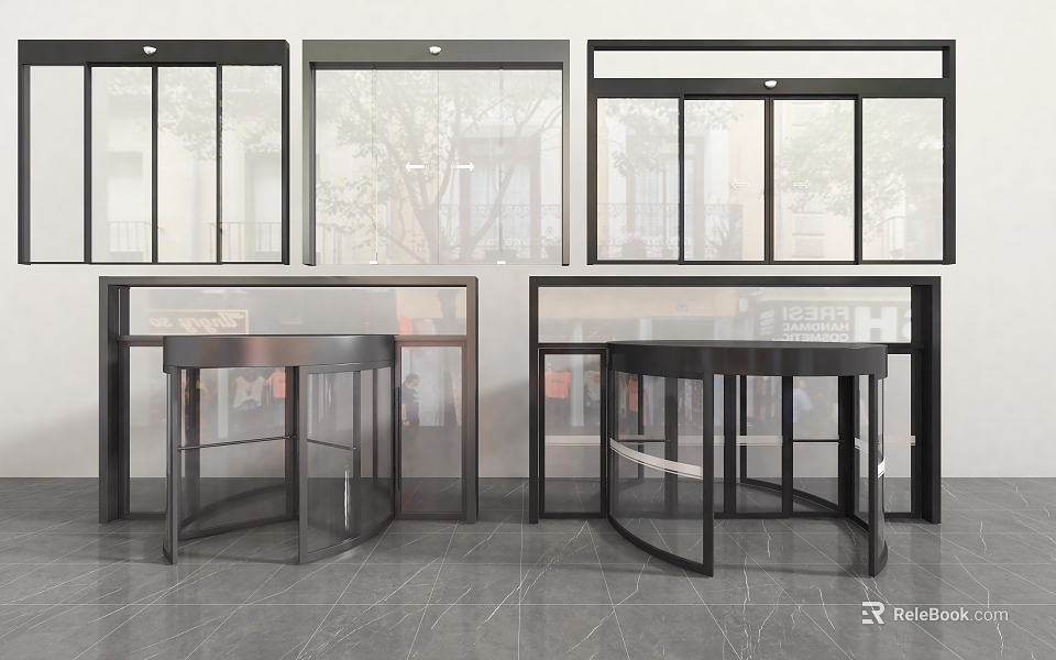 Modern Revolving Doors With Glass Panels And Metal Frames For Lobby Entrance Design 3d model 