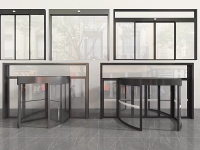 Modern Revolving Doors With Glass Panels And Metal Frames For Lobby Entrance Design 3d model