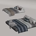 Cozy Bed With Multiple Soft Pillows In Gray Blue And White Tones