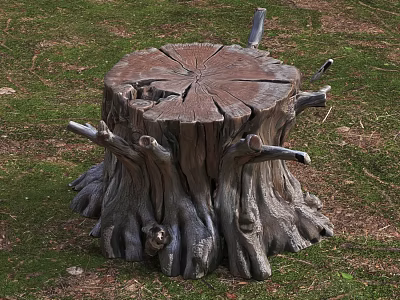 Natural Tree House Built On Rustic Tree Stump With Grassy Ground 3d model