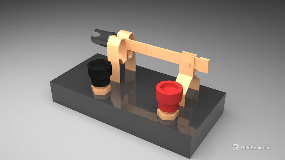 Mechanical Structure Model With Beige Frame Black And Red Components On Dark Base 3d model 