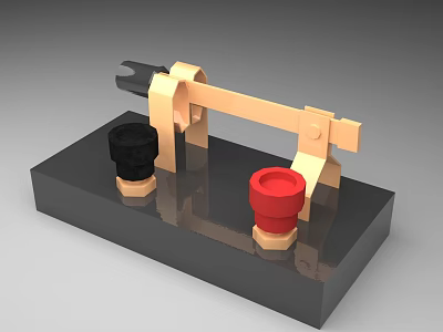 Mechanical Structure Model With Beige Frame Black And Red Components On Dark Base 3d model