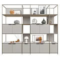 Modern Shelf Unit With Multiple Tiers Cabinet Doors And Decorative Items 3d model