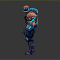 Muscular Sci-Fi Character Wearing Blue Red Armor With Mechanical Parts And Strong Physique