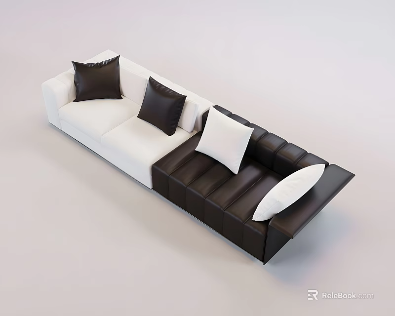 Stylish Black and White Leisure Sofa Set With Plush Pillows And Modern Design Layout 3d model 