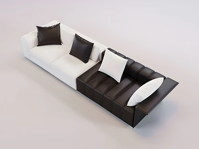Stylish Black and White Leisure Sofa Set With Plush Pillows And Modern Design Layout 3d model