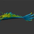 Vibrant Aquatic Animal 3D Model Yellow Green Blue Fins Angler Lure Sharp Teeth Fierce Look