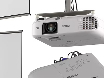 Projection Monitoring System Setup With Projector And Projection Screen Equipment 3d model
