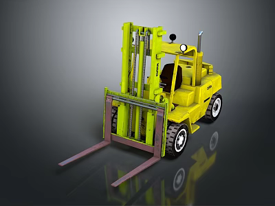 Yellow Heavy Duty Industrial Forklift Model With Hydraulic Lifting Arms And Rubber Wheels 3d model