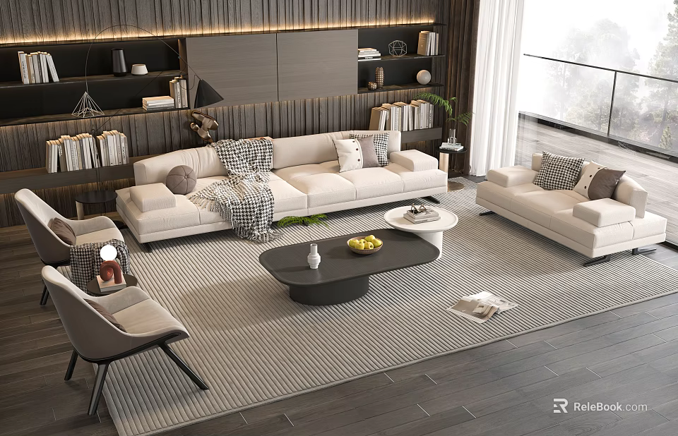 Light Beige Sofa And Coffee Table Set With Decorative Pillows Throw Blanket And Area Rug 3d model 