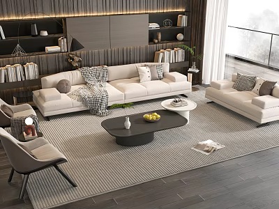 Light Beige Sofa And Coffee Table Set With Decorative Pillows Throw Blanket And Area Rug 3d model