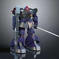 Purple Gray Mecha Robot With Red Head Holding Long Sword And Metallic Texture