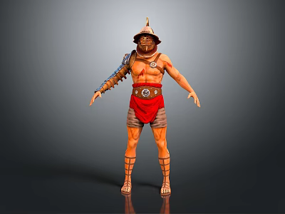 Ancient Warrior 3D Character Model With Decorative Helmet Arm Armor Red Sash And Leg Wraps 3d model