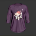 Purple Long Sleeve T Shirt With Cartoon Little Girl And Eiffel Tower Design