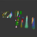 Green Plant Models With Various Shapes On Gray Background And Reflection Effect