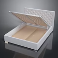 White Double Bed Frame With Tufted Headboard And Open Storage Base Design 3d model