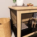 Pet Cage Decorative Ornament Combination With Potted Plant Toy Car Wicker Basket And Pet Bowl