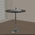 Dark Top Side Table with Silver Base Holding White Cup and Books by Shutter Window 3d model