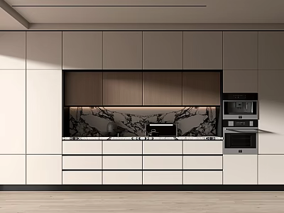 Modern Sideboard Design With Wood And White Cabinetry And Marble Countertop Surface 3d model