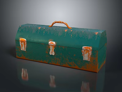 Green Rustic Toolbox With Orange Handle And Metal Latches For Hardware Tools 3d model