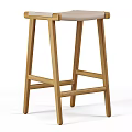 Minimalist Modern Oak Bar Stool With Beige Upholstered Seat For Kitchen Bar Counter