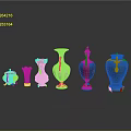 Carved Sculptural Vases With Various Colors And Ornate Decorative Details
