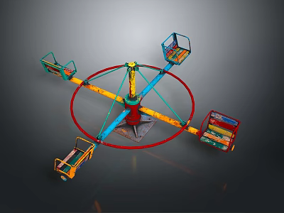 Vibrant Rotating Swing Ride With Colorful Seats And Red Wheel 3d model