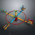 Vibrant Rotating Swing Ride With Colorful Seats And Red Wheel