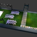 Elegant Car Showroom with Starry Sky Backdrop Floral Decorations Green Lawn and TANK