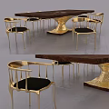 Modern Dining Table Set With Wooden Tabletop And Golden Chair Legs Design