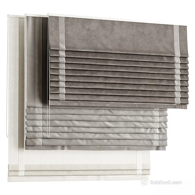 Gray Layered Curtains With Modern Design For Elegant Window Decoration 3d model 