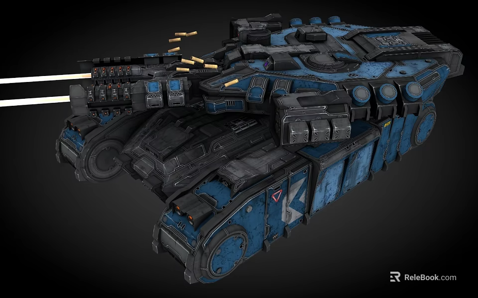Futuristic Interstellar Sci Fi Tank With Blue Black Armor And Glowing Mechanical Cannons 3d model 